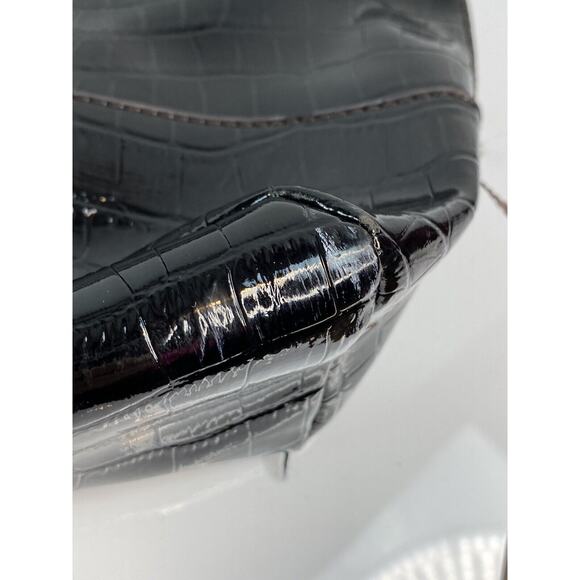 Large Black Patent Faux Leather Shoulder Bag Crocodile Purse Shopper 13x17x3 - Picture 6 of 12